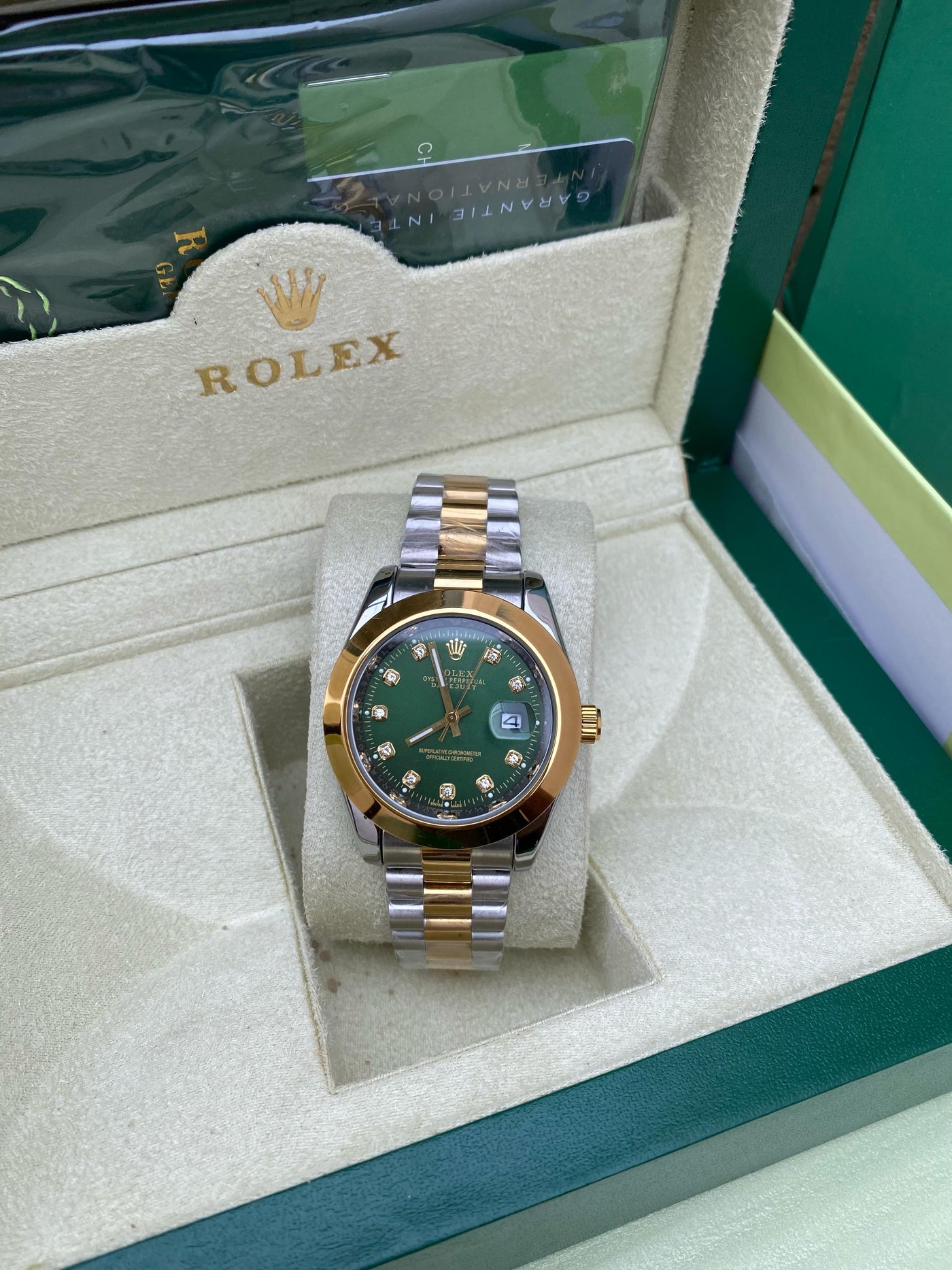 Rolex Oyster Perpetual Datejust  (Green with Diamond Hours)