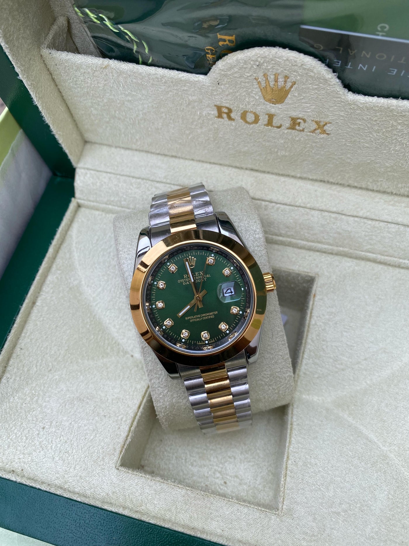 Rolex Oyster Perpetual Datejust  (Green with Diamond Hours)